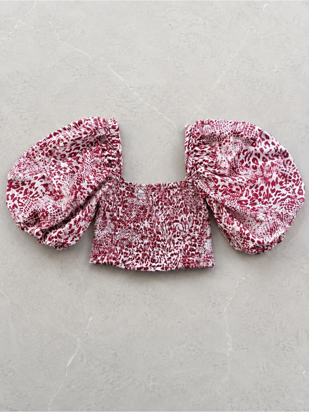 River Island Puff Sleeve Smocked Crop Top Red White US 6 UK 10